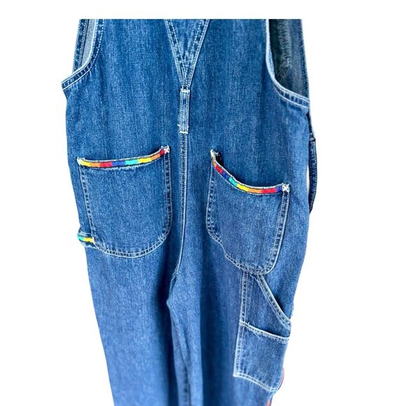 Vintage Limited Too 90s Denim Overalls Juniors 3 Blue Rainbow Trim Y2K Grunge - Picture 6 of 10
